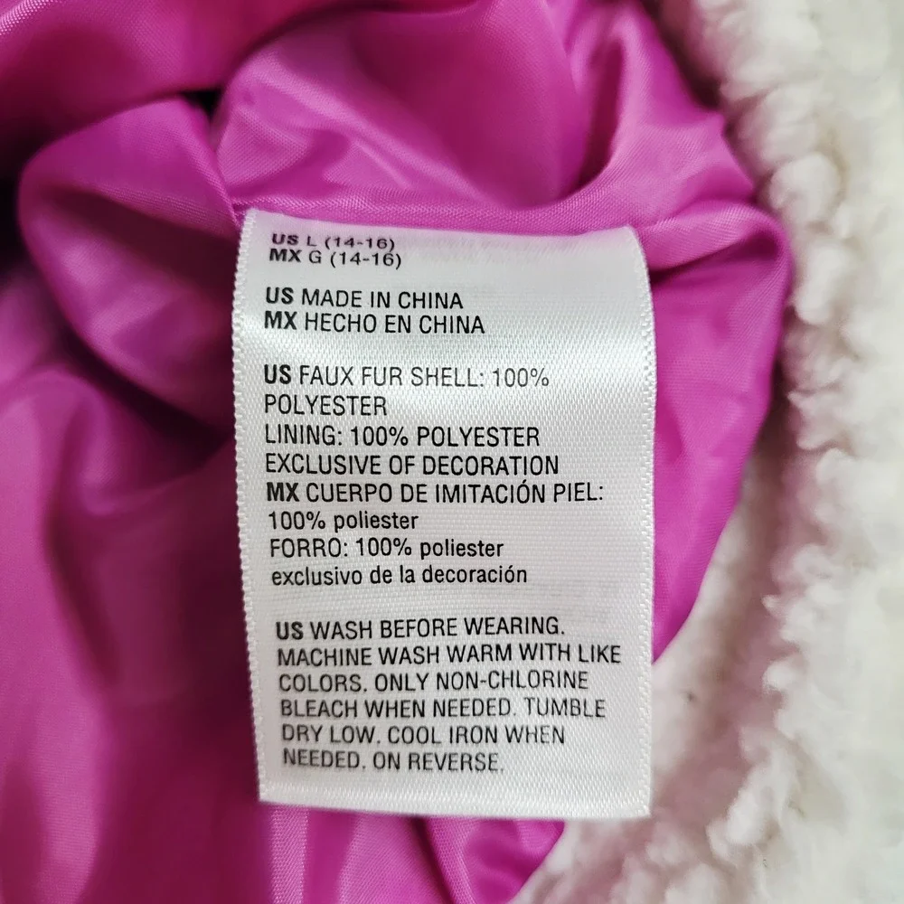 Epic Threads Girls L‎ 14-16 Sherpa Fleece Jacket White Pink Snap Front Pockets